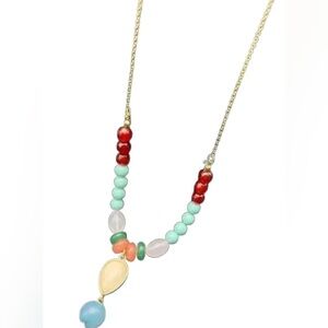 Plunder Gold-Accent Necklace with Turquoise, Red and Blue Beads